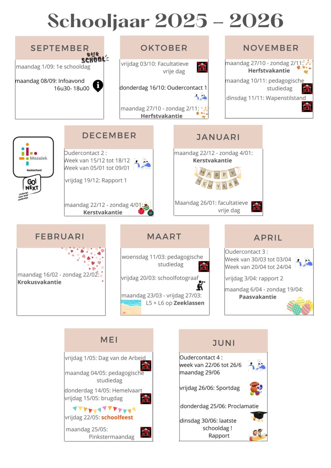 schoolkalender 2025 - 2026